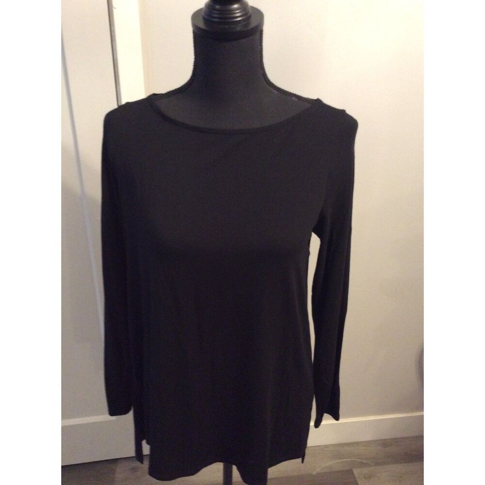 Eileen Fisher Black viscose Long Sleeve Round Neck Stretch Small S Top